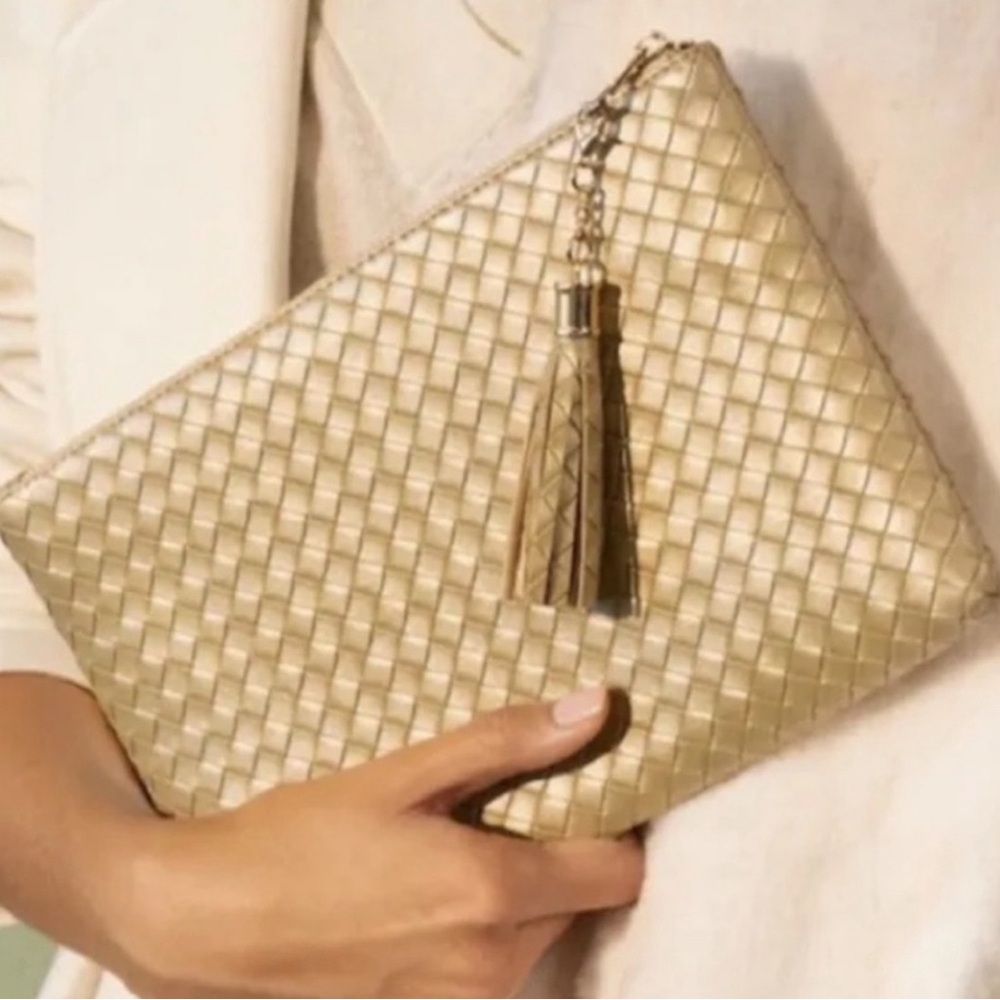 Virginia Wolf Mimi Woven Gold Pouch with Tassel